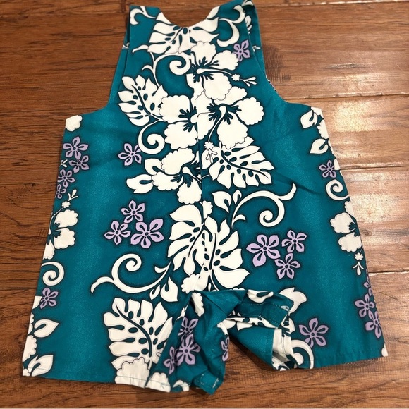 Baby overalls 18M Vintage made in Hawaii Tropical Floral Teal - Picture 3 of 6